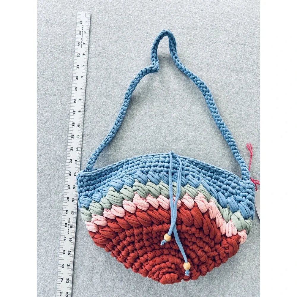 Handmade Crochet Chunky Knit Vibrant Colorful Bag Purse Braided Strap W/Tags